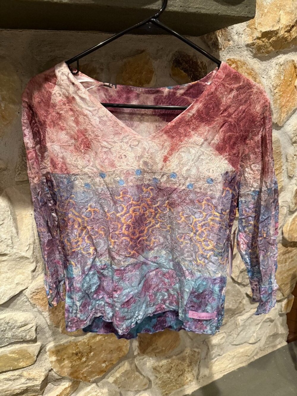 Origami In Airo Mesh Art Top Sheer Layered Abstract Print Made in USA